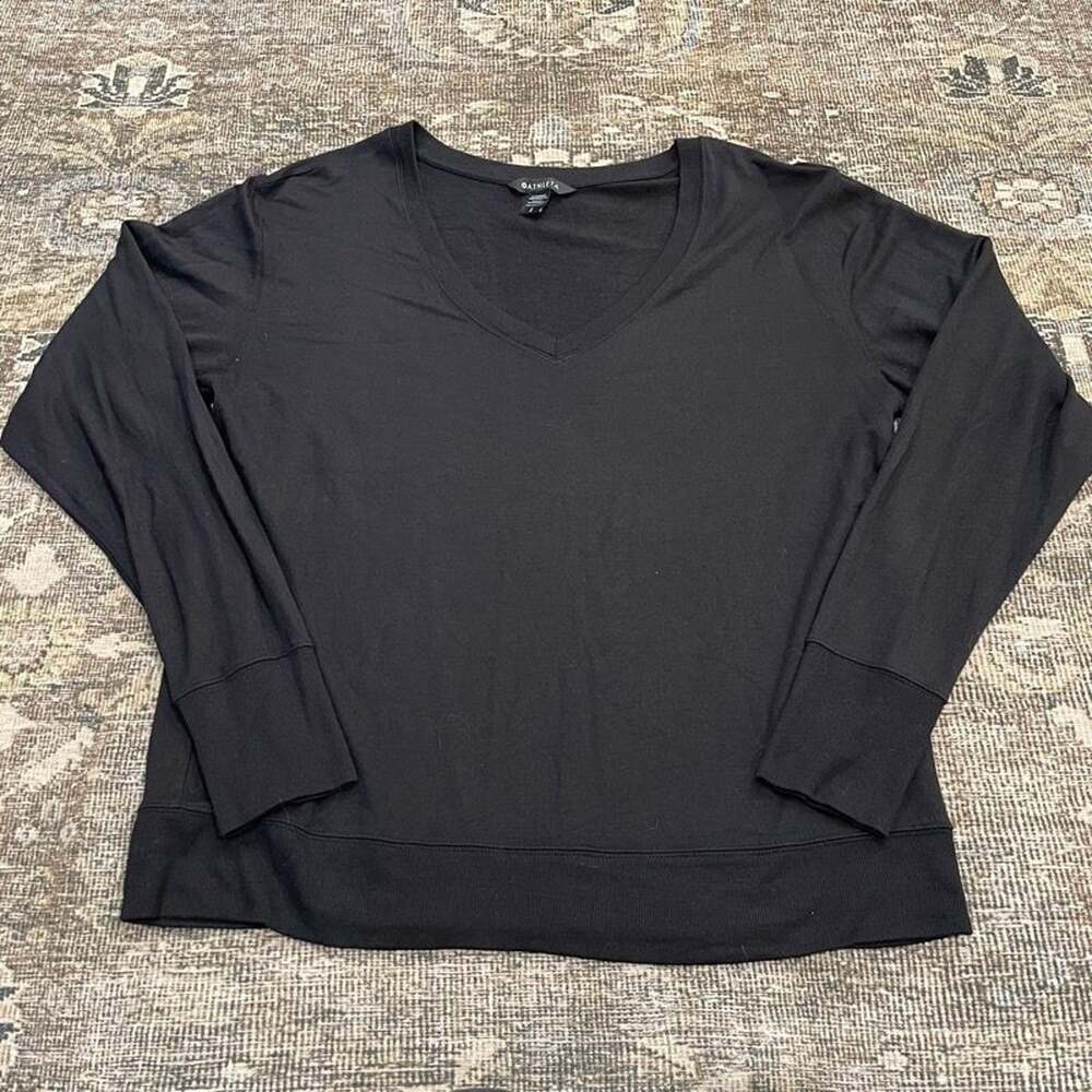 Athleta Sunrise V-Neck Sweatshirt Womens L Black Modal Long Sleeve Soft Top